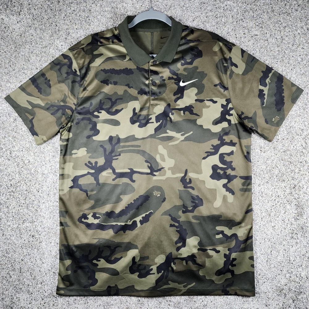 Nike Polo Shirt Mens Large Camo Dri-FIT Moisture Wicking Excellent